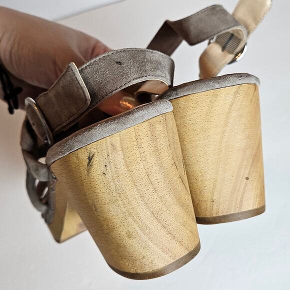 Sole Society Mariel Wooden Clog Heels Taupe Tan Women's 10 Boho Chic Weekend - Picture 5 of 10